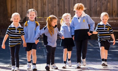 Students at Lowther Hall Anglican Grammar School, Essendon, in their new school uniform, which replaces skirts and dresses with shorts and trousers for girls in younger years.