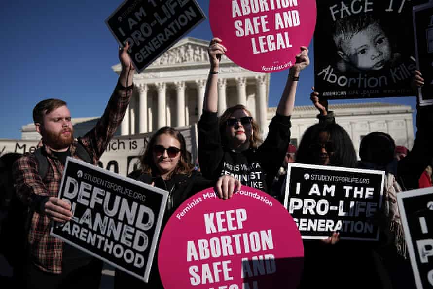 Abortion activists clash during the 2018 March for Life in front of the supreme court in Washington DC.