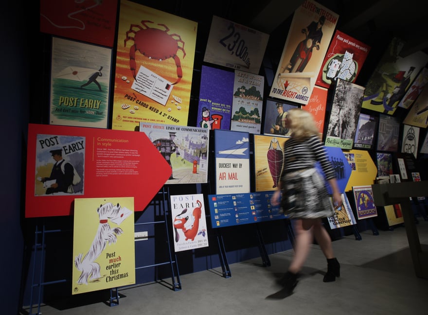 A selection of Post Office designs through the ages, on display during a preview of the Postal Museum in London.