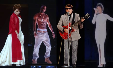 Holographic projections, from left, of Maria Callas, Tupac Shakur, Roy Orbison and Whitney Houston.