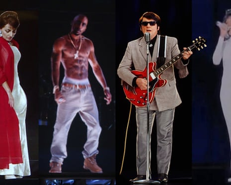 Holographic projections, from left, of Maria Callas, Tupac Shakur, Roy Orbison and Whitney Houston.