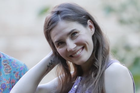 Amanda Knox smiles while attending a cocktail for the opening of the Innocence Project conference, in Modena, Italy in June 2019