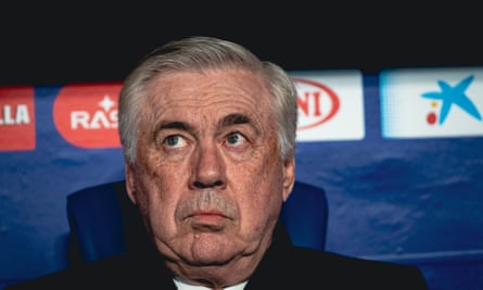 Carlo Ancelotti of Real Madrid in the dugout.