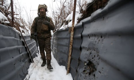 A Ukrainian soldier on the frontline near Avdiivka, in the Donetsk region