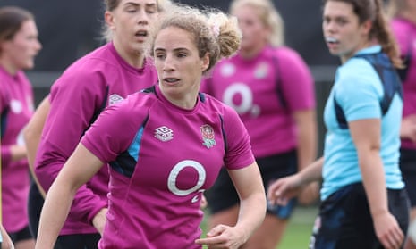 Abby&nbsp;Dow warms up during an England training session for the Rugby World Cup.