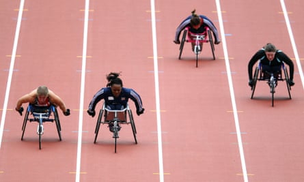 Anne Wafula Strike (second left) in the Women’s 100m T54 final