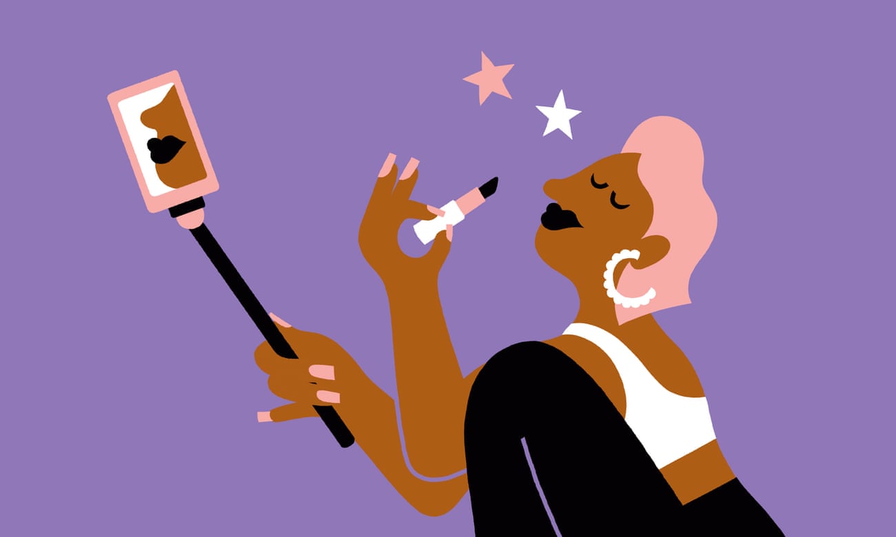 influencer illustration with lipstick and selfie stick