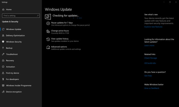 Windows update on a Windows 10 PC.