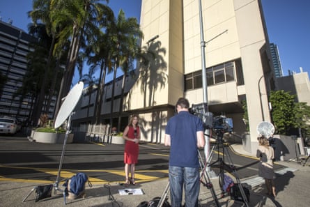 Media do live crosses in front of the Sofitel hotel in Brisbane where Schapelle Corby was reported to be staying on Sunday.