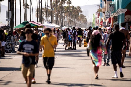 Venice Beach during a heatwave amid the coronavirus pandemic, in Los Angeles on 11 July.