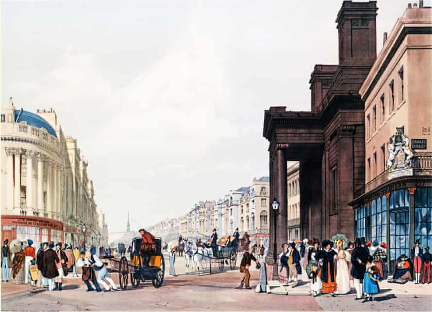 Painting: Regent Street Looking Towards the Quadrant by TS Boys (1842).