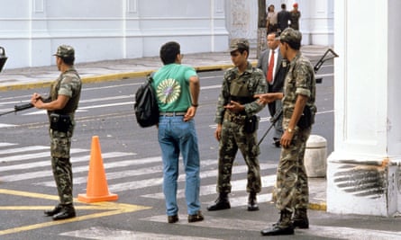 Soldiers patrolling the streets in Caracas following the 1992 coup attempt.