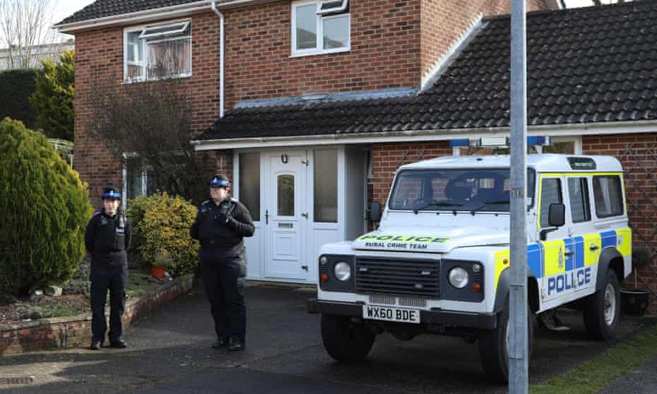 Police outside the Salisbury home of Sergei Skripal shortly after he was poisoned.