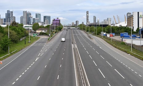 The near-deserted approach to Blackwall Tunnel in London on 3 May.