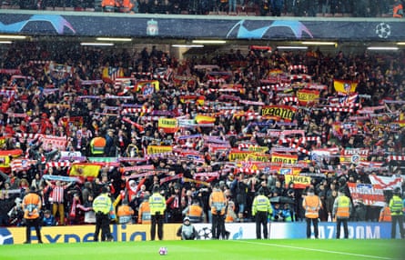 Atlético Madrid fans at Anfield on 11 March