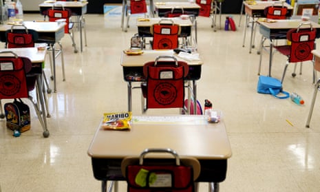 empty desks in a school classroom