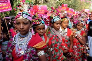 Bhopal, India Indian tribal artists during a rally for International Women’s Day