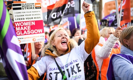 Women workers during their strike against Glasgow city council in October 2018.