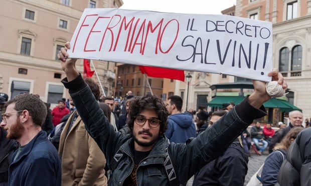 Demonstrators  in Rome protest against the 'Salvini decree’ in November.