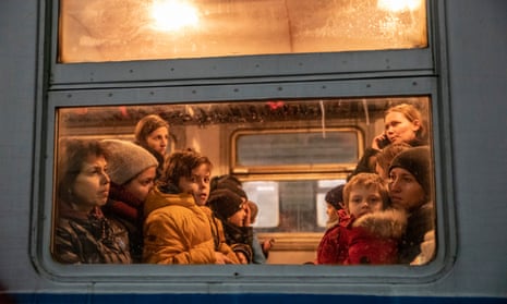 Refugees on a train to Przemyśl in Poland