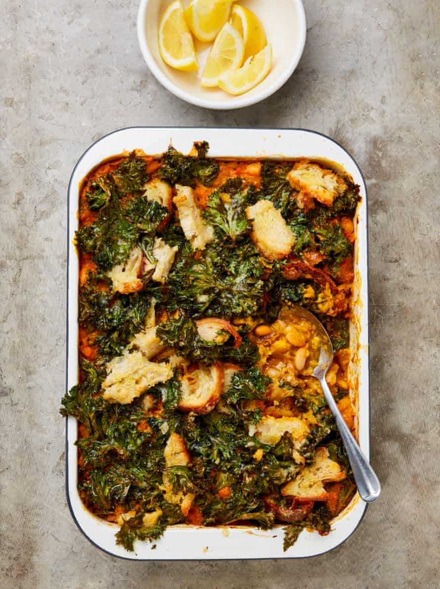 Yotam Ottolenghi’s baked ribollita bean and bread stew.