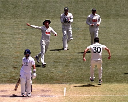 Pat Cummins is jubilant after dismissing Ben Duckett