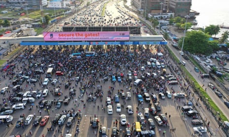 Protesters gathering at the Lekki toll gate in Lagos in October last year, before the killings.