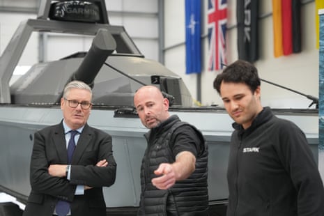 Prime minister Keir Starmer being shown equipment by staff at a defence tech company in Swindon.