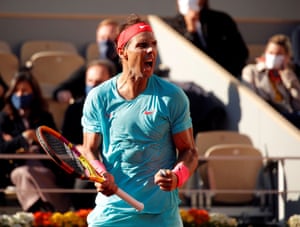 Rafael Nadal celebrates during the first set.