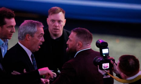 Nigel Farage greets Conor McGregor at the Trump rally last night