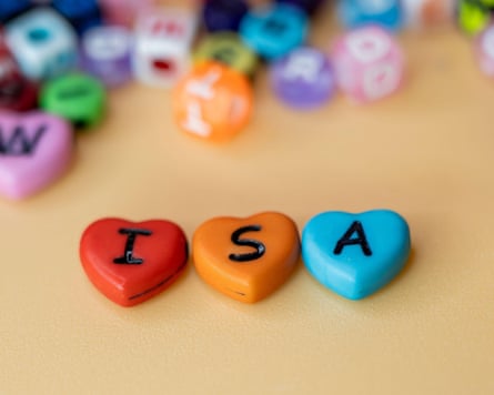 ISA spelled out in plastic heart-shaped toy letters