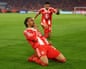 Michael Olise celebrates after scoring Bayern Munich’s winner against Real Madrid