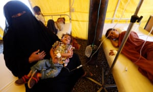 Yemeni children suspected of being infected with cholera receive treatment at a makeshift hospital in Sana’a.