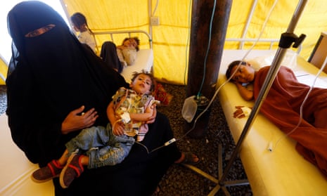 Yemeni children suspected of being infected with cholera receive treatment at a makeshift hospital in Sana’a. 