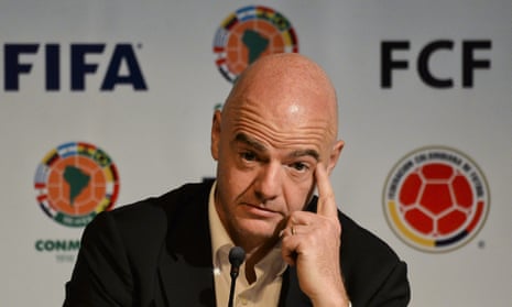 FIFA President Gianni Infantino attends a press conference in Bogota. 