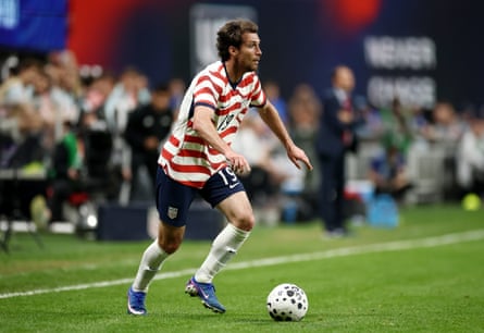 Joe Scally #19 of the United States looks on during the International Friendly match between United States and Belgium at Mercedes-Benz Stadium on March 28, 2026 in Atlanta, Georgia.