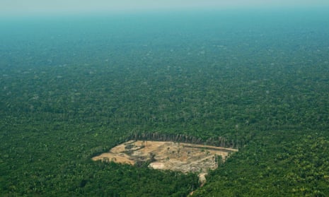 Aerial view of deforestation in the Western Amazon region of Brazil.