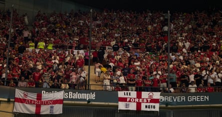 Nottingham Forest supporters inside the Estadio La Cartuja on their side’s return to European football after 30 years away.