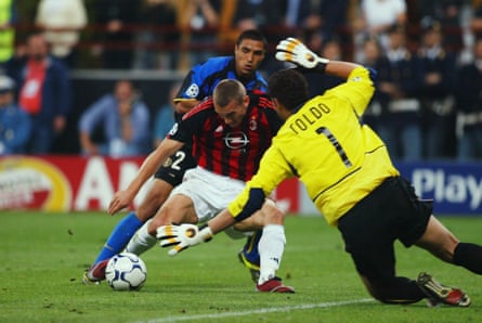 Andriy Shevchenko scoring for Milan against Internazionale in their 2003 Champions League semi-final