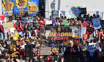 Writer and producer Norman Lear speaks during the Fonda Fire Drill Friday’s fossil fuel protest outside City Hall in downtown Los Angeles on 7 February 2020.