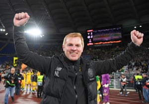 Celtic manager Neil Lennon celebrates their win.