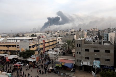 Smoke rises after Israeli strikes in Khan Younis.