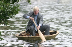 Johnson takes to the Thames in a coracle in aid of Save the Children in 2003