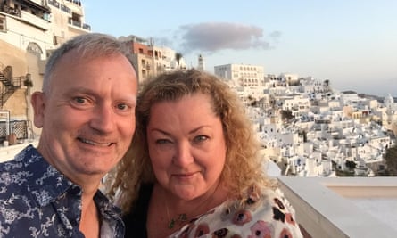 Carolyn Brown with friend Jonathan Wilson on Santorini.