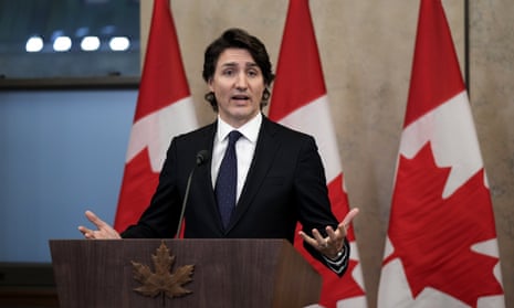 Prime Minister Justin Trudeau speaking at a media briefing last week about the ongoing ‘Freedom Convoy’ protests.