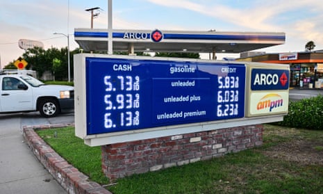 Gas prices are seen at a station in Rosemead, California, on 19 July. 
