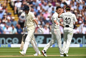 Stuart Broad goes for a duck.