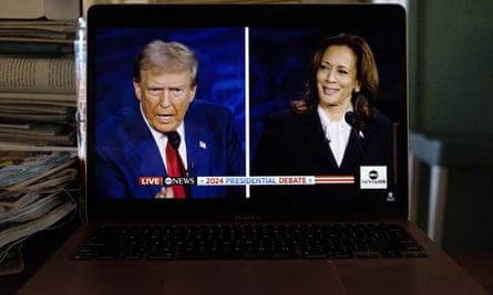 The split-screen format of the debate broadcast captured Harris’s reactions to Trump.