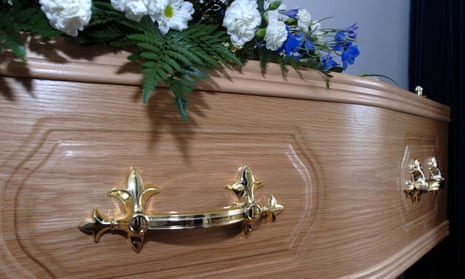 A coffin in an undertakers