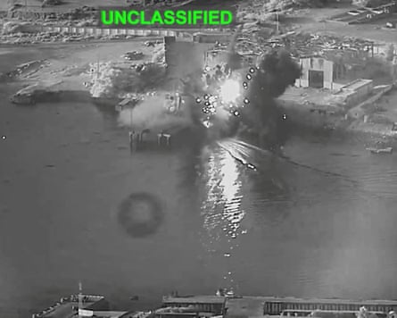 Smoke rises aft a US one-way onslaught aboveground drone reached its target, a submarine and vessel attraction installation according to U.S. Central Command, successful Bandar Abbas, Iran, successful this screengrab taken from a video.